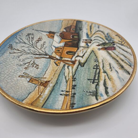 Vtg Christmas Card Plate  V TIZIANO LE 73/5000  Windmill Dutch Winter Scene - Picture 3 of 8